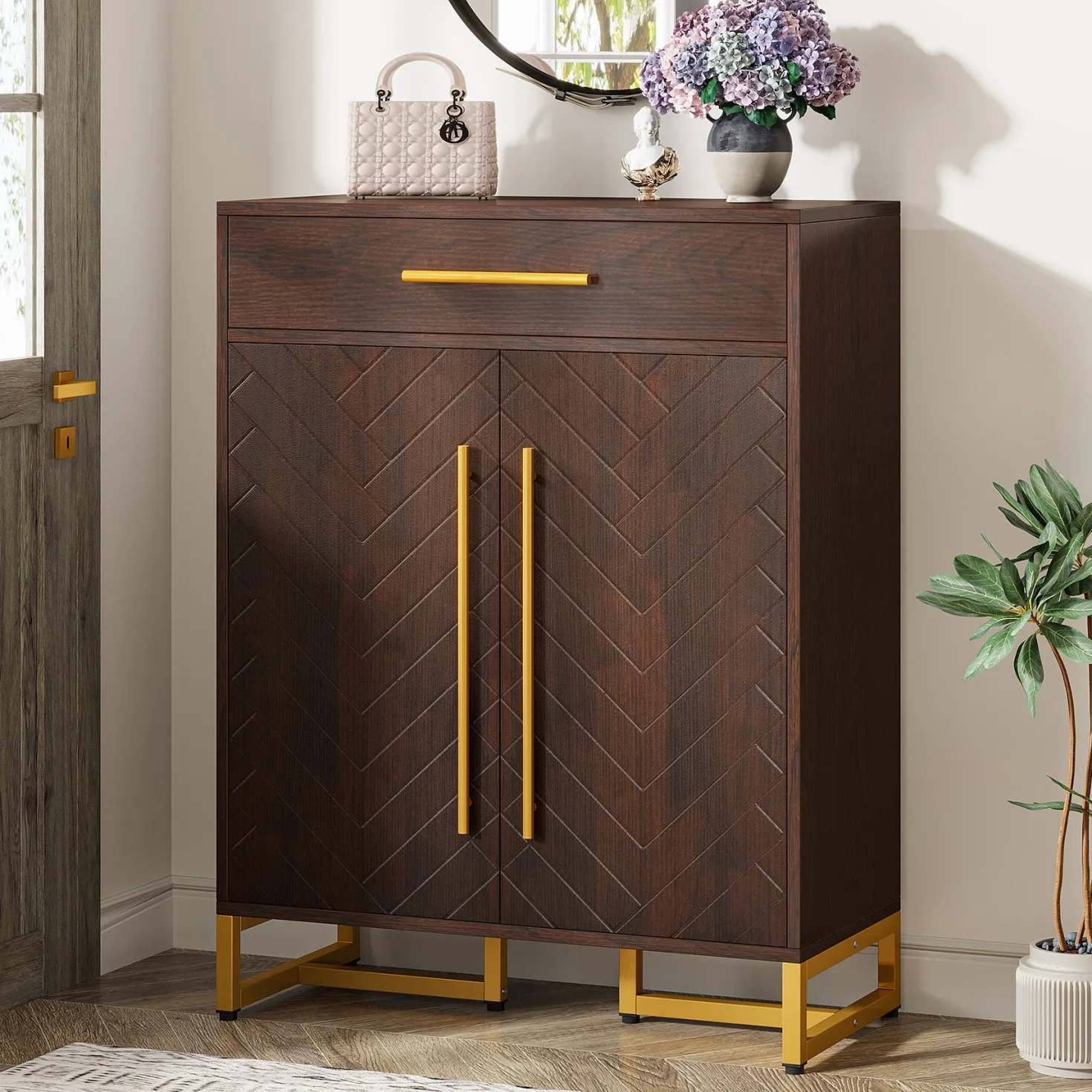 20-Pair Shoe Cabinet Organizer with Drawer & Adjustable Shelves