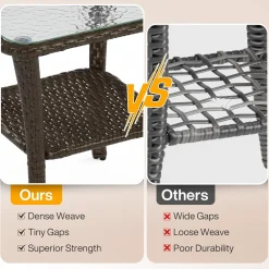 Patio Side Table, Outdoor 2-Tier Rattan End Table for Porch