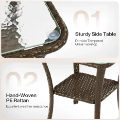 Patio Side Table, Outdoor 2-Tier Rattan End Table for Porch