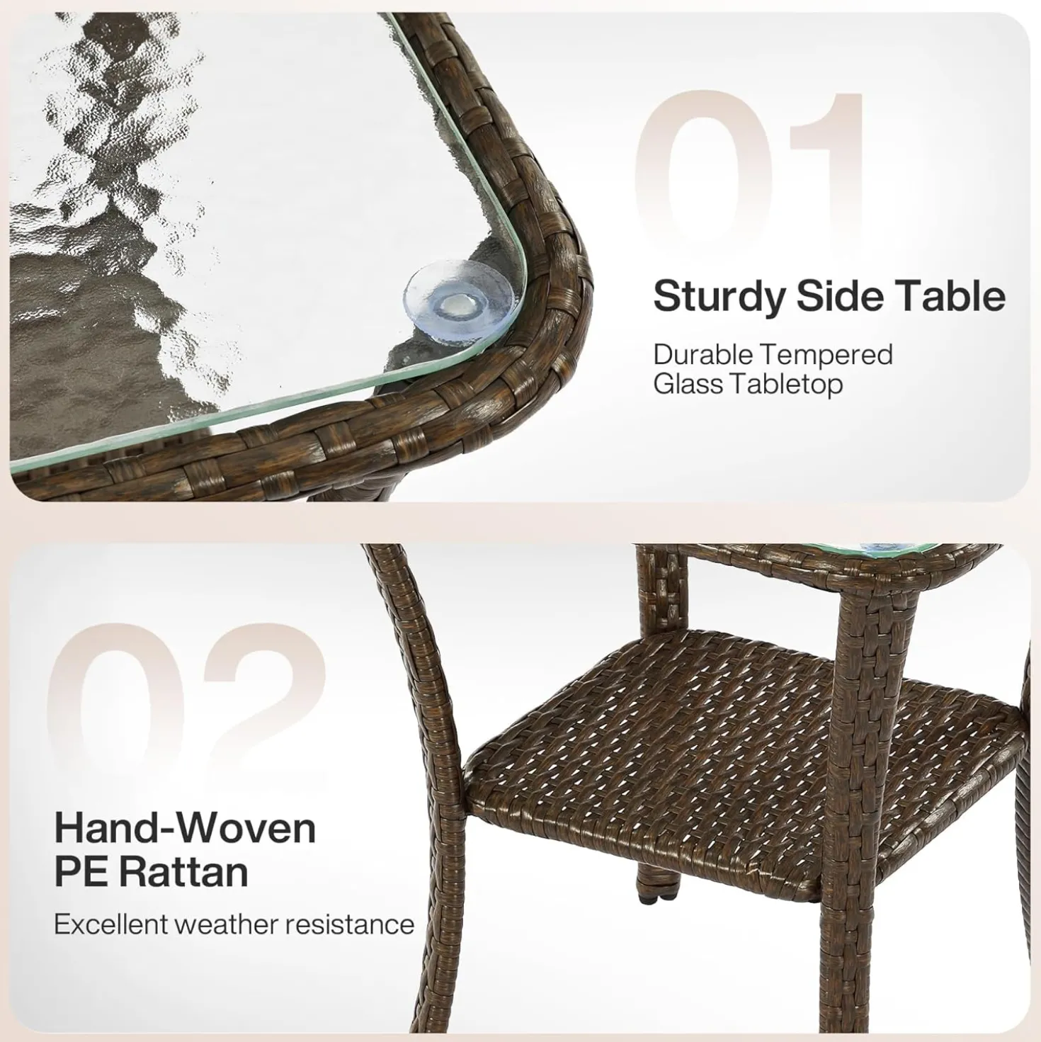 Patio Side Table, Outdoor 2-Tier Rattan End Table for Porch