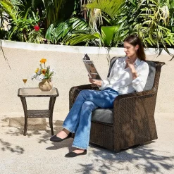 Patio Side Table, Outdoor 2-Tier Rattan End Table for Porch