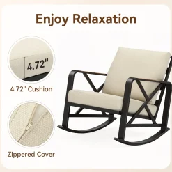 2-Person Outdoor Rocking Chair Set With Bistro Side Table And Cushions