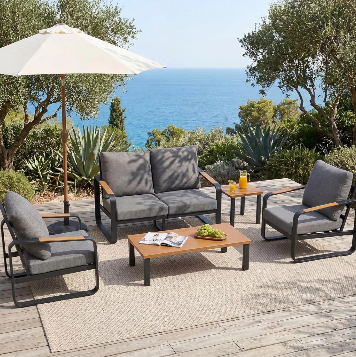 5-Piece Outdoor Patio Furniture Set Conversation Sets with Sofas & Coffee Table & Side Table