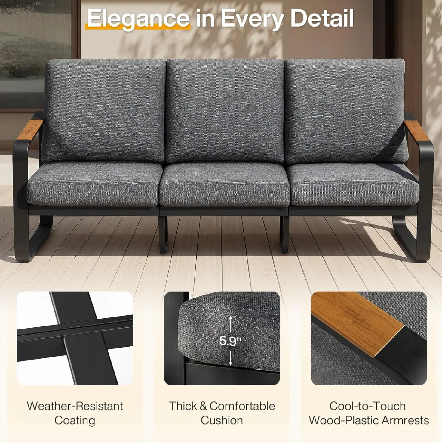 6-Piece Patio Furniture Set Outdoor Conversation Sets with Sofas & Coffee Table & Side Table