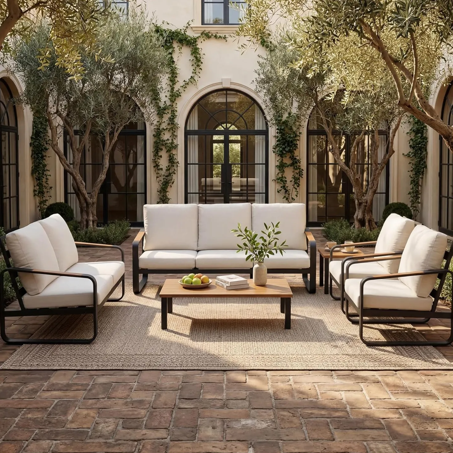6-Piece Patio Furniture Set Outdoor Conversation Sets with Sofas & Coffee Table & Side Table