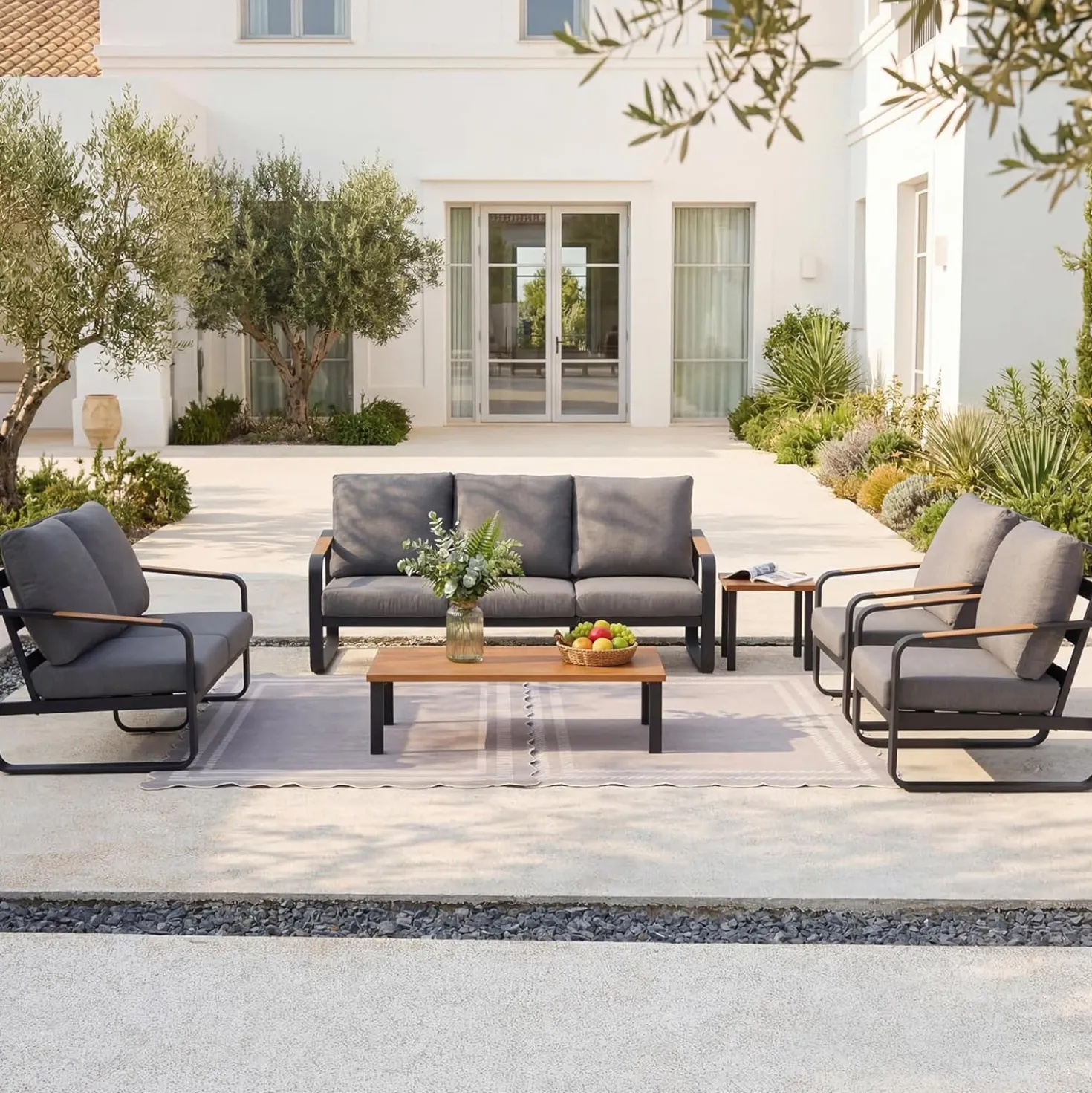 6-Piece Patio Furniture Set Outdoor Conversation Sets with Sofas & Coffee Table & Side Table