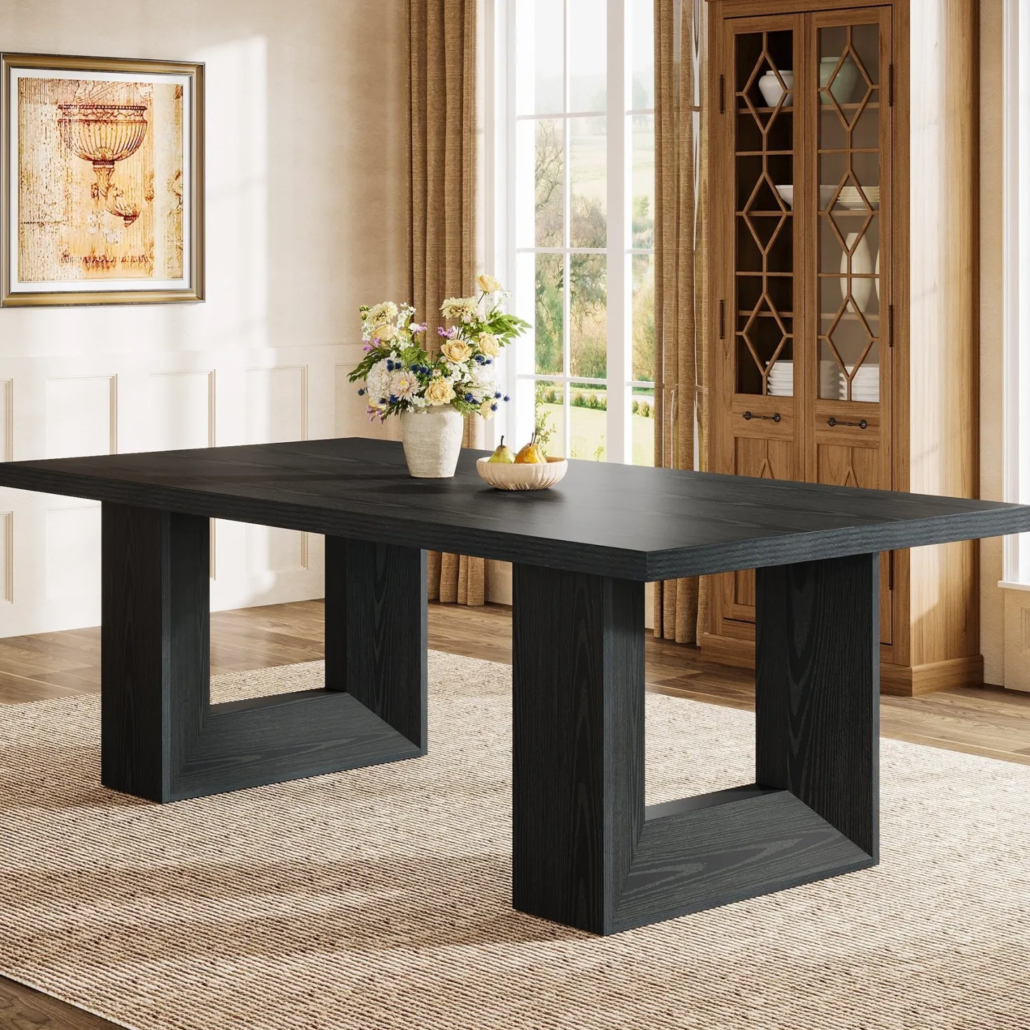 Rectangle Dining Table for 6-8, 63" Kitchen Table with Geometric Frame