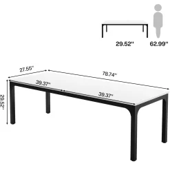 Rectangular Dining Table, 78 inch Long Kitchen Table for 6-8 People