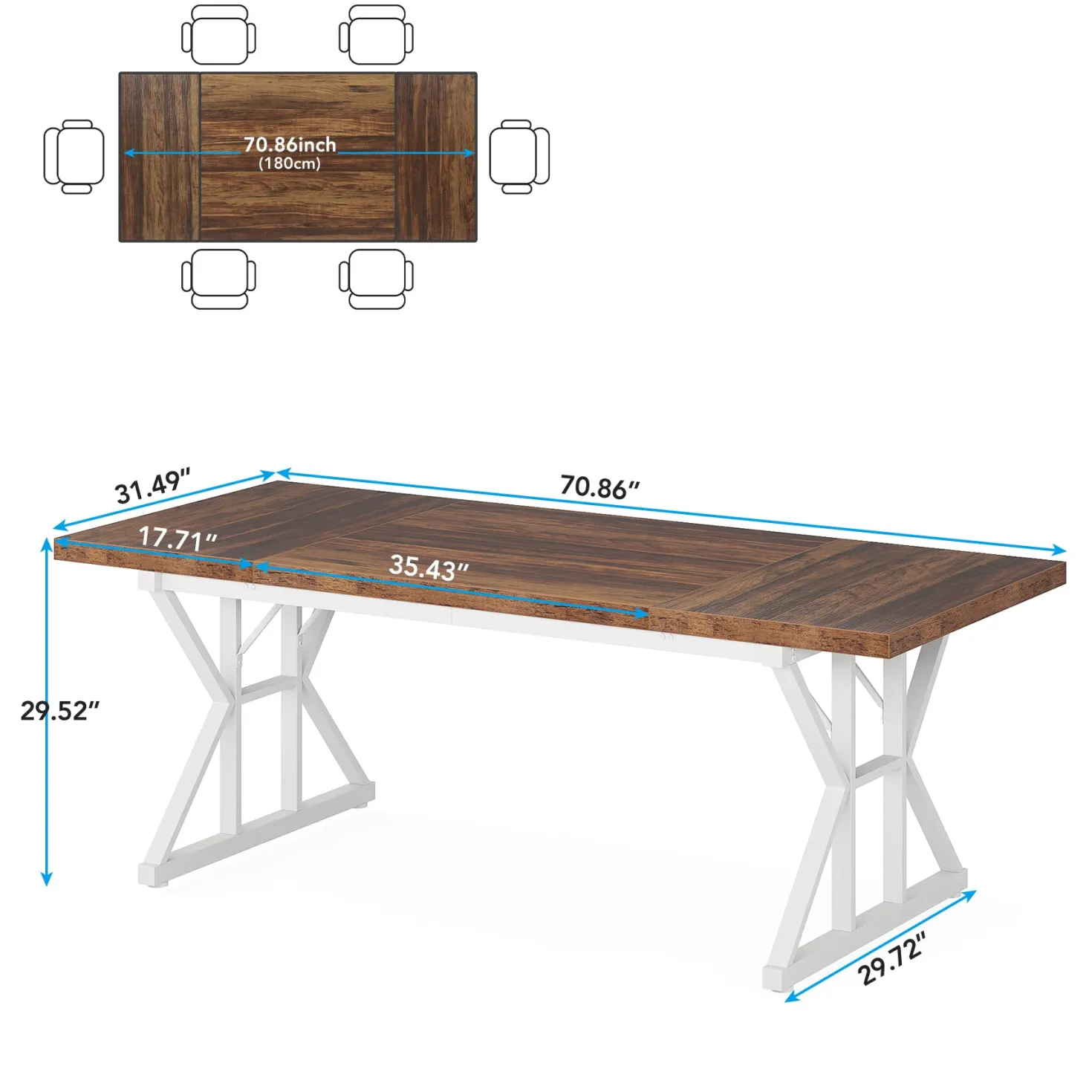 Rectangular Dining Table, Farmhouse 70.8" Kitchen Table for 6 People