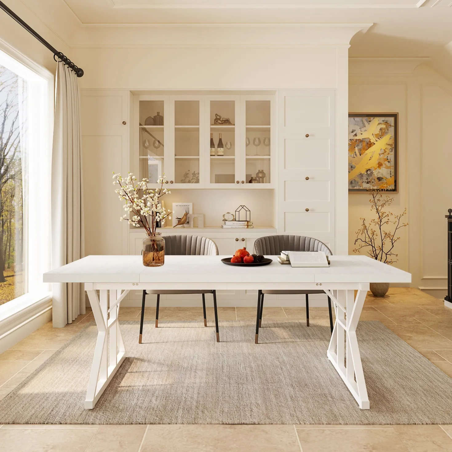 Rectangular Dining Table, Farmhouse 70.8" Kitchen Table for 6 People