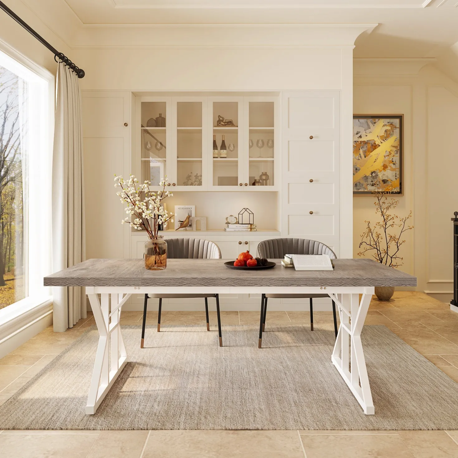 Rectangular Dining Table, Farmhouse 70.8" Kitchen Table for 6 People