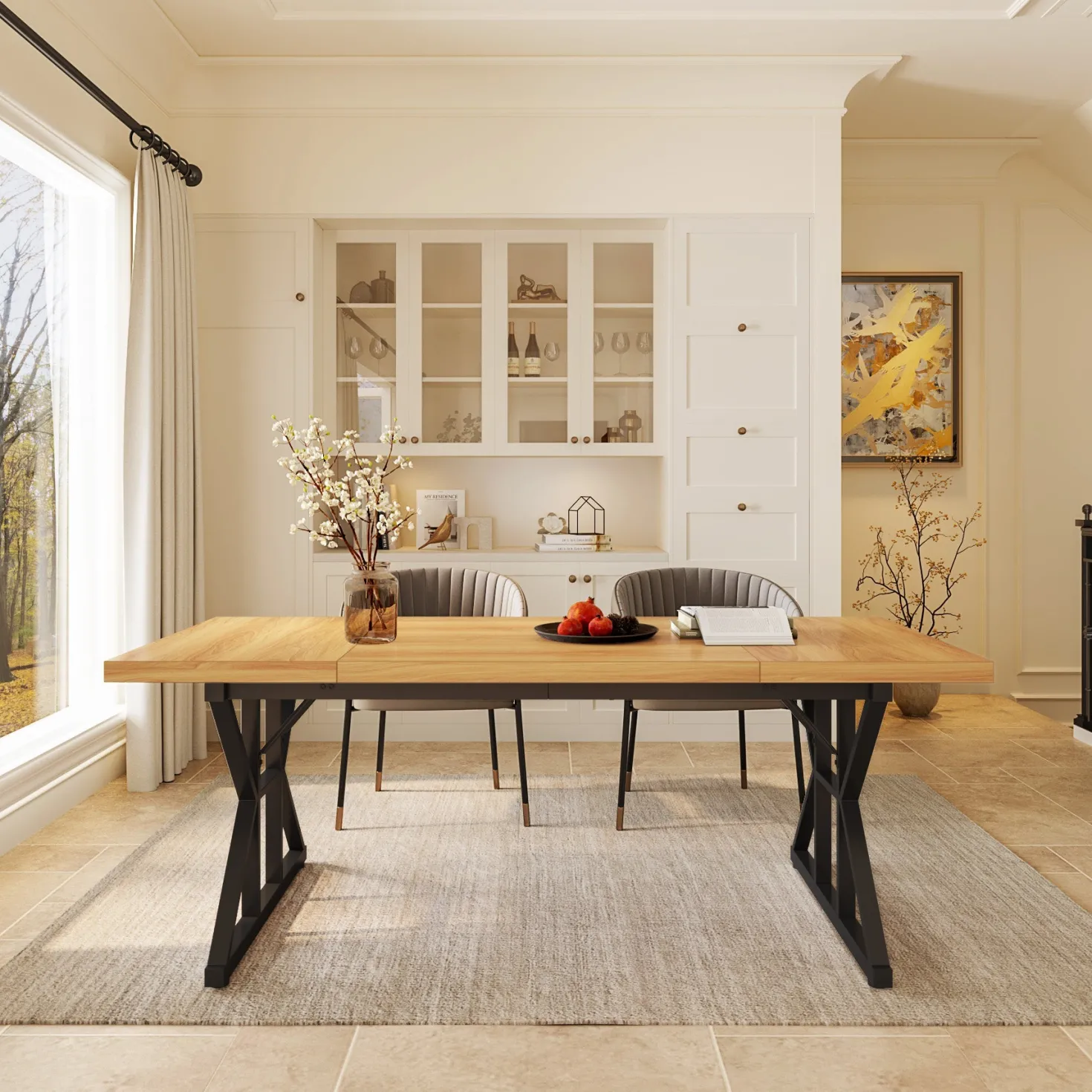 Rectangular Dining Table, Farmhouse 70.8" Kitchen Table for 6 People