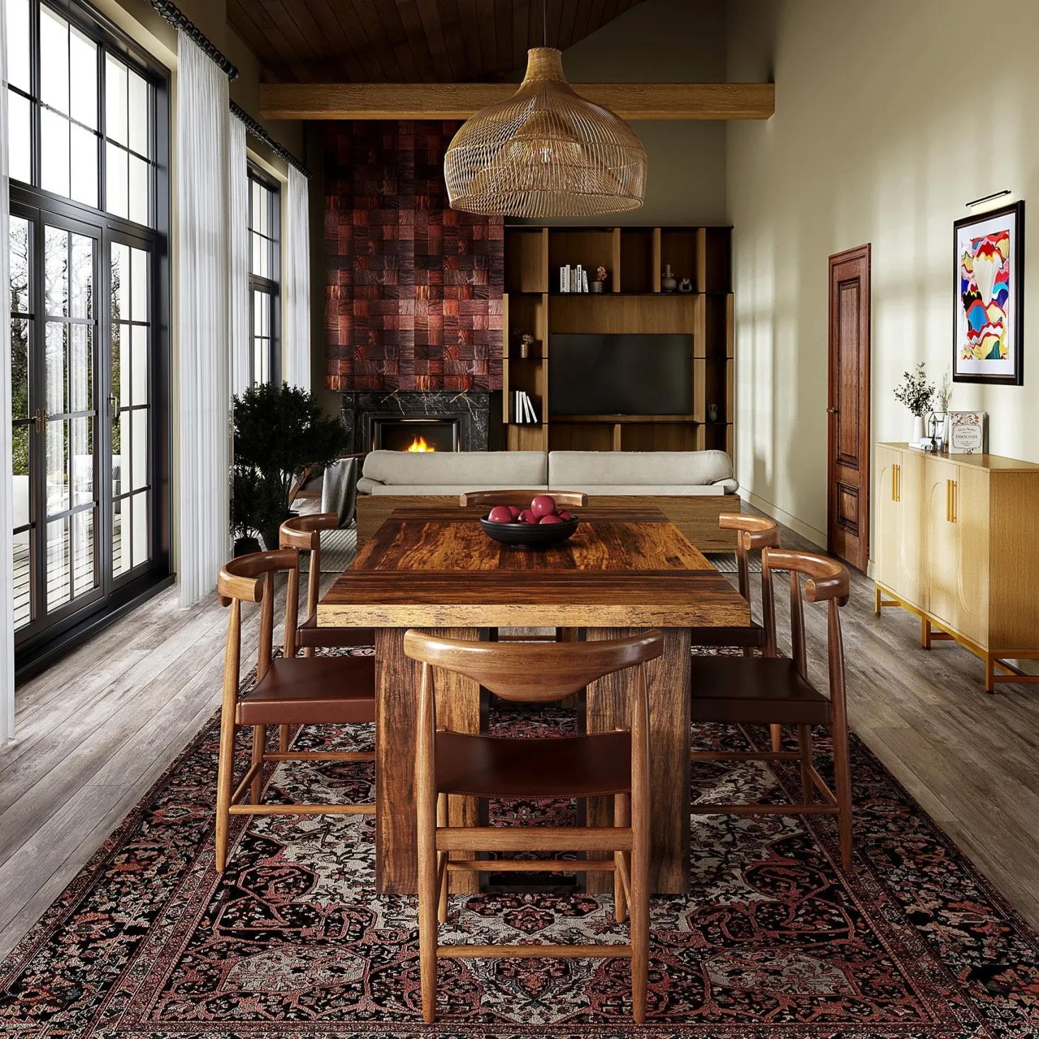 Rectangular Dining Table, 71" Farmhouse Breakfast Table for 6 to 8 People