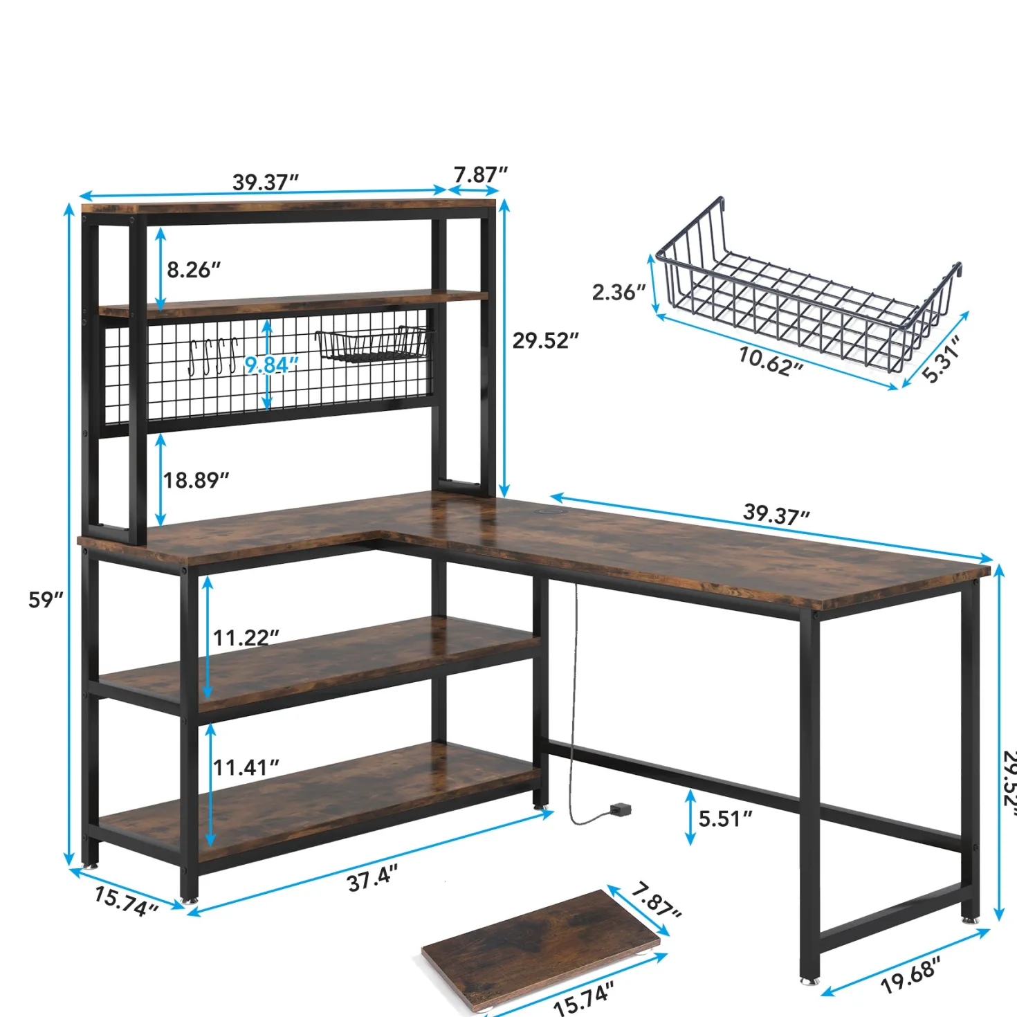 Reversible L-Shaped Desk, 55" Computer Desk with Wireless Charging & Shelves