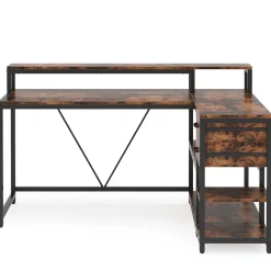 Reversible L-Shaped Desk, Industrial Corner Desk with Drawer & Shelves