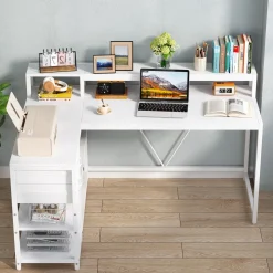 Reversible L-Shaped Desk, Industrial Corner Desk with Drawer & Shelves
