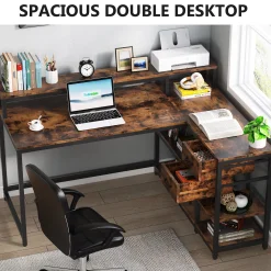 Reversible L-Shaped Desk, Industrial Corner Desk with Drawer & Shelves