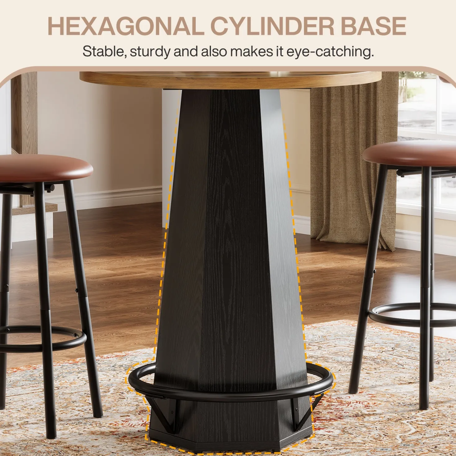 Round Bar Table, 39.4" H Bistro Pub Cocktail Table with Metal Footrest