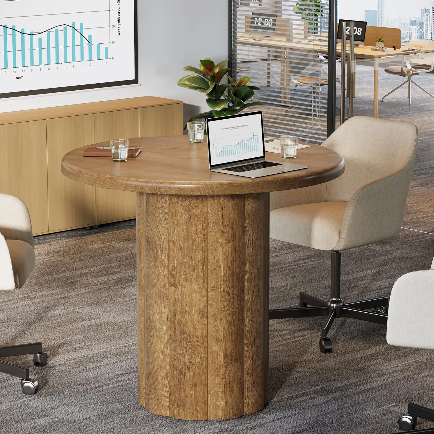 Round Conference Table, 31.5" Reception Desk for 4 with Sturdy Base
