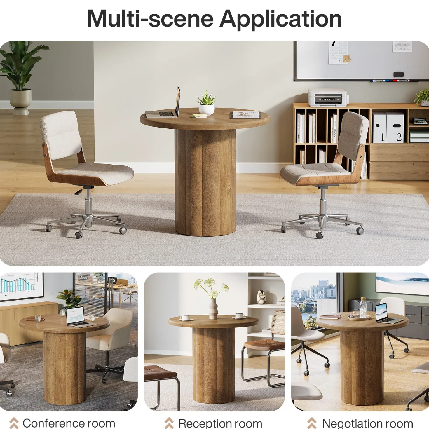 Round Conference Table, 31.5" Reception Desk for 4 with Sturdy Base