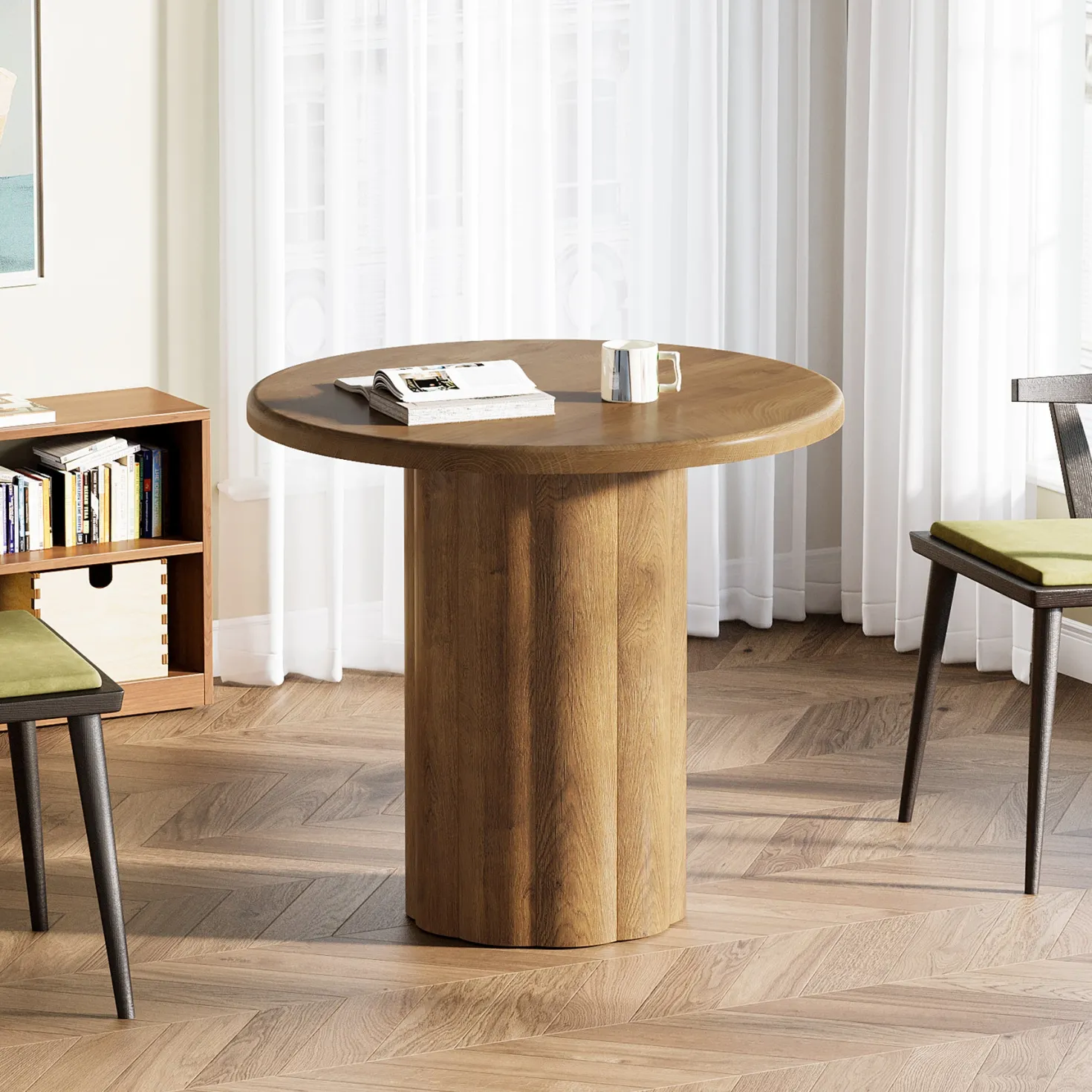 Round Conference Table, 31.5" Reception Desk for 4 with Sturdy Base