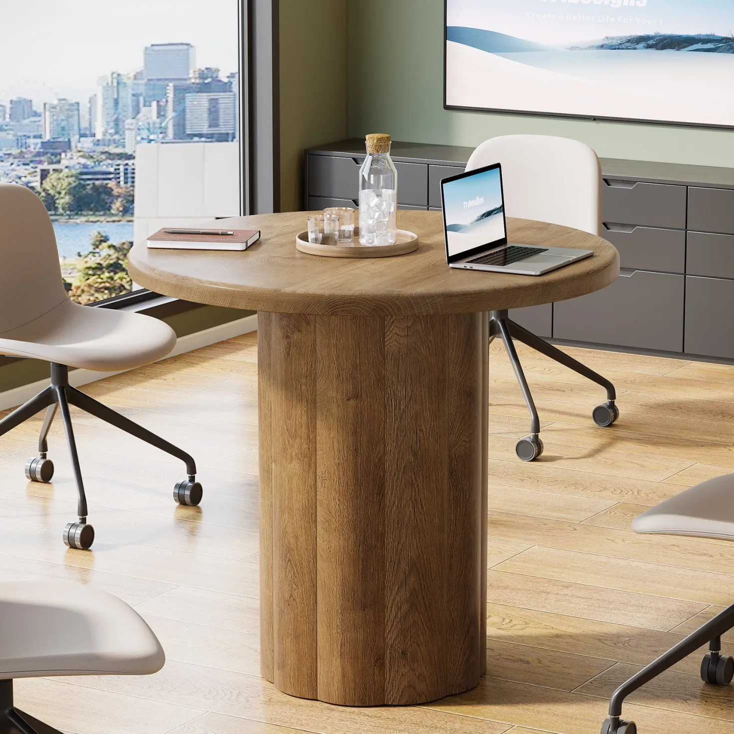 Round Conference Table, 31.5" Reception Desk for 4 with Sturdy Base