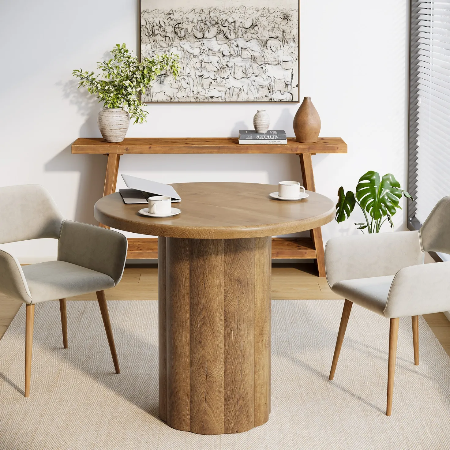 Round Conference Table, 31.5" Reception Desk for 4 with Sturdy Base