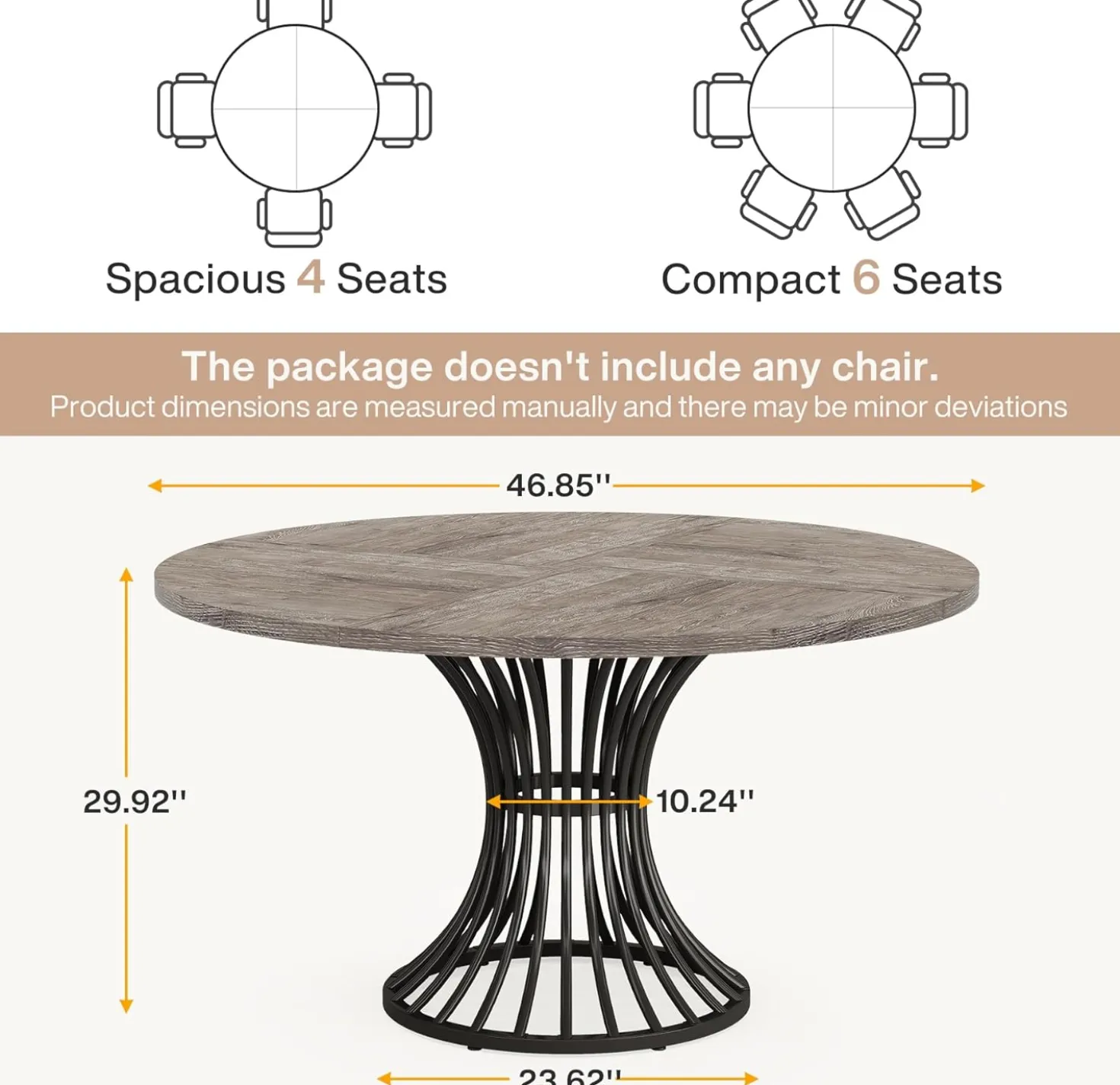 Round Conference Table for 4-6, 47" Meeting Table with Metal Base