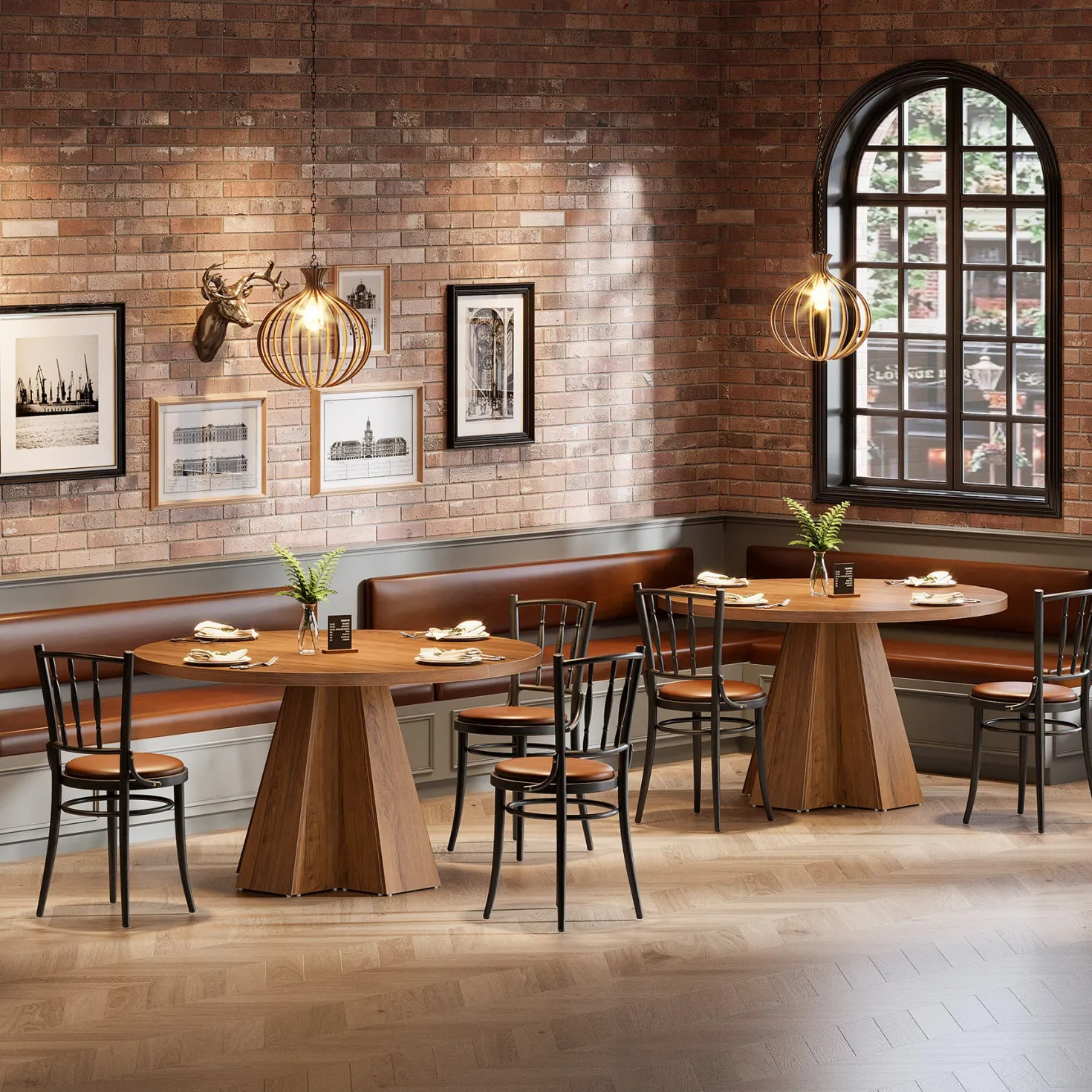 Round Dining Table for 4, Circle Kitchen Table with Pedestal Base