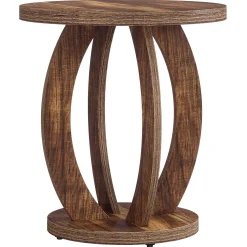 Round Nightstand with Storage, Large Bedside Table for Bedroom