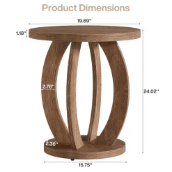 Round Nightstand with Storage, Large Bedside Table for Bedroom