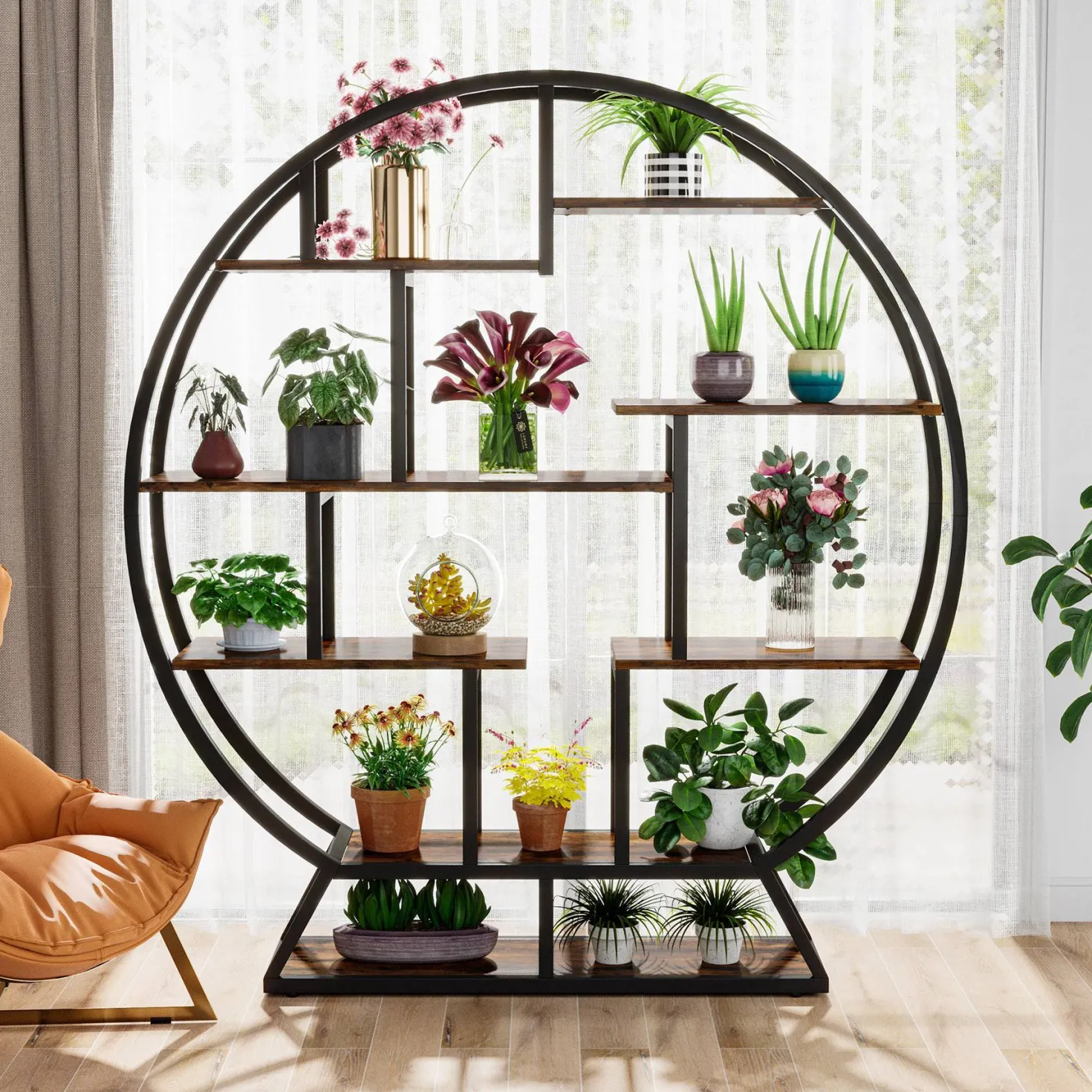 Round Plant Stand, 63" Flower Pot Plant Rack with 8 Shelves