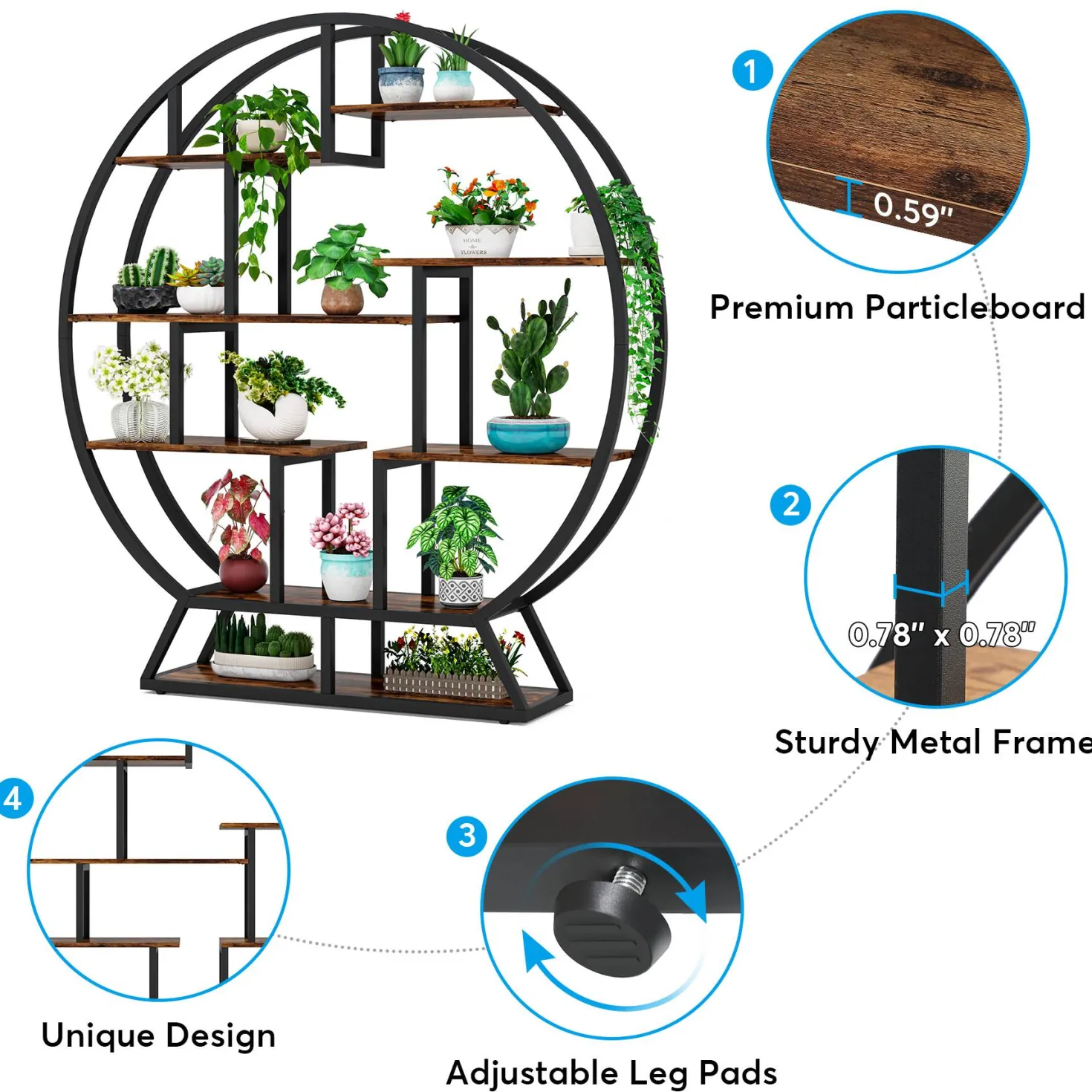 Round Plant Stand, 63" Flower Pot Plant Rack with 8 Shelves