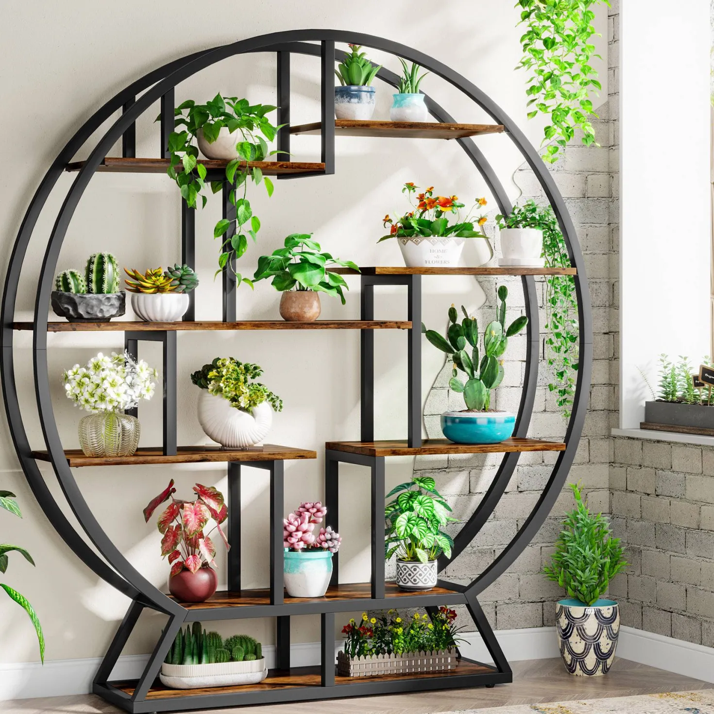 Round Plant Stand, 63" Flower Pot Plant Rack with 8 Shelves