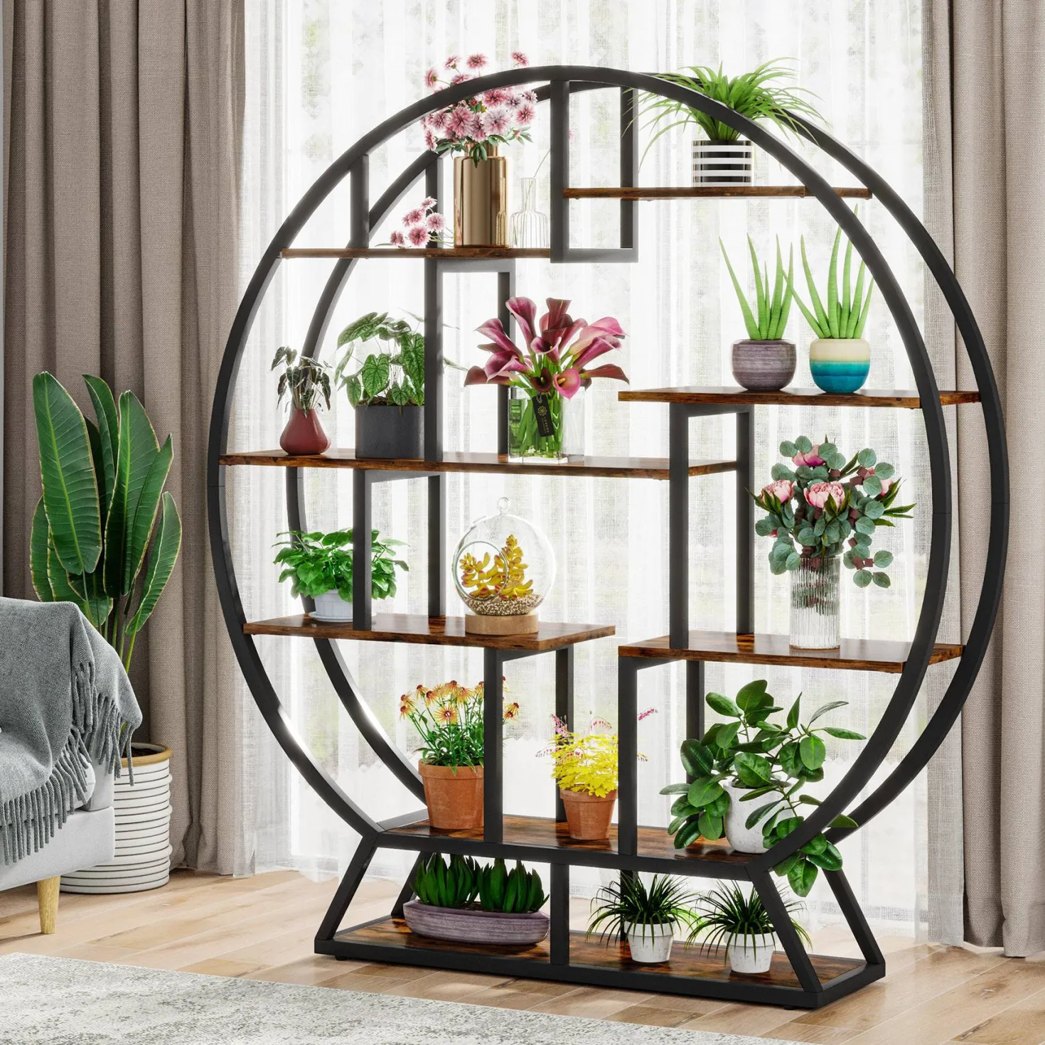Round Plant Stand, 63" Flower Pot Plant Rack with 8 Shelves