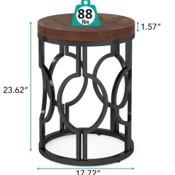 Small Round End Table, Industrial Metal Frame Side Table for Living Room & Bedroom