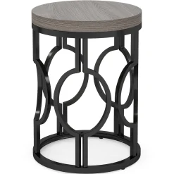 Small Round End Table, Industrial Metal Frame Side Table for Living Room & Bedroom