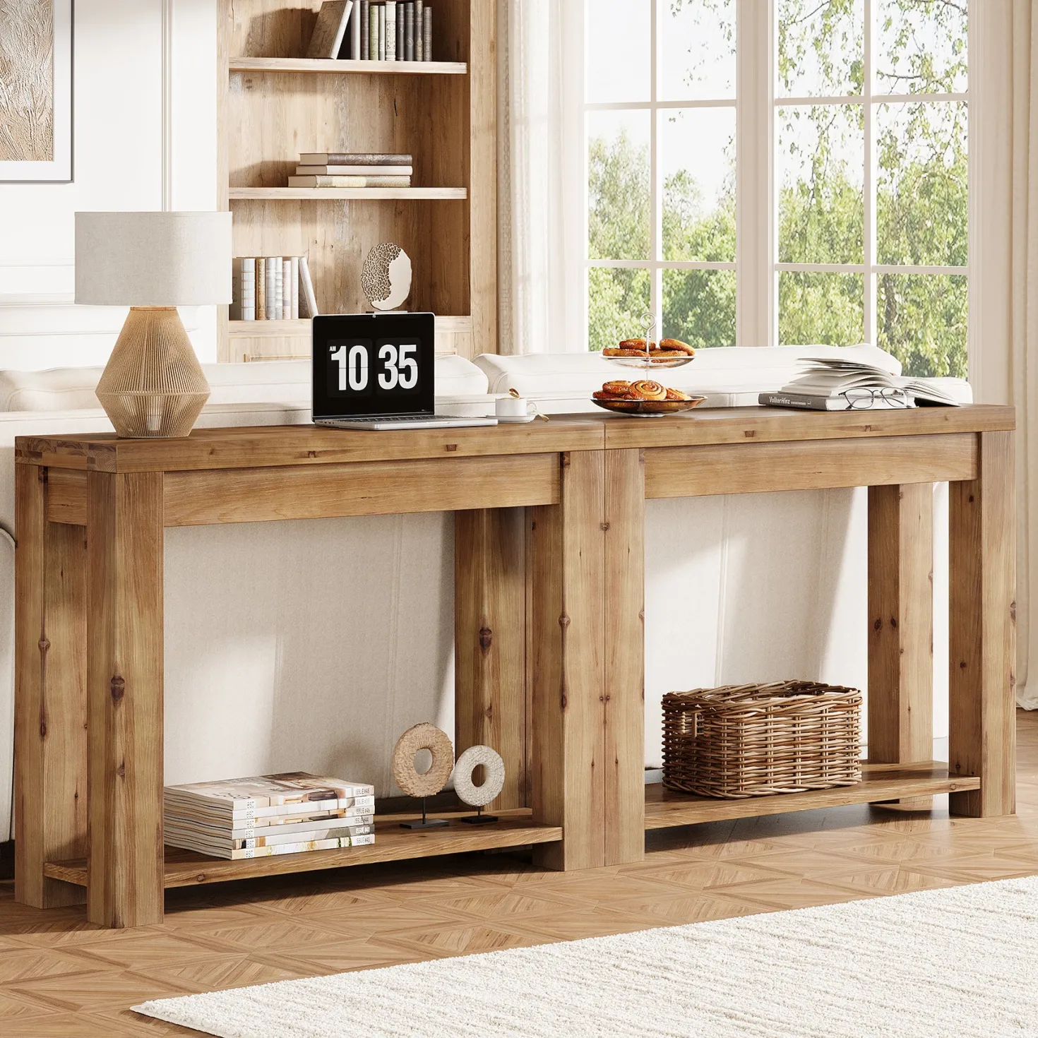 Solid Wood 43.31" Farmhouse Console Table, Narrow Entryway Sofa Table for Living Room, Hallway