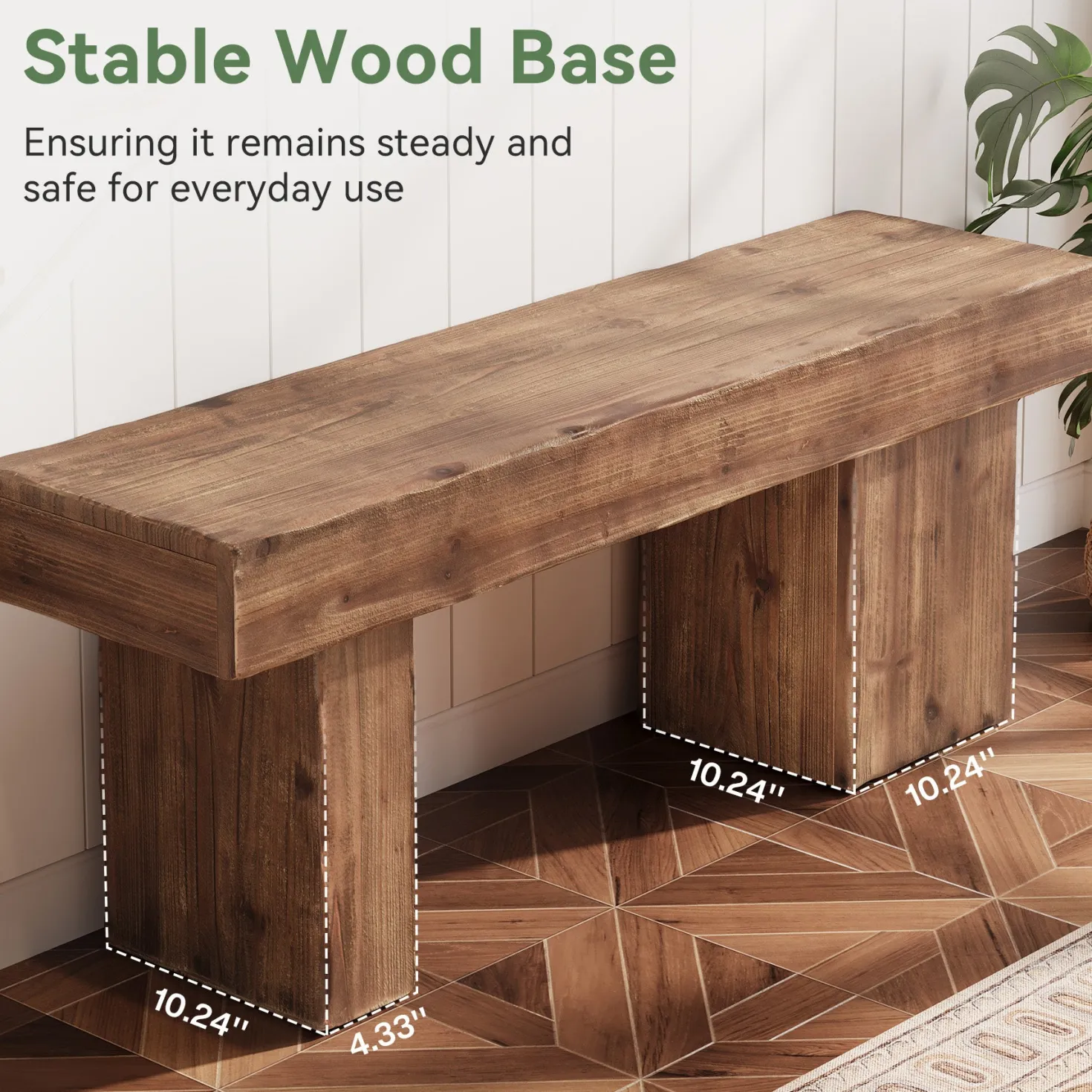 Solid Wood Bench, 47" Farmhouse Entryway Bench with Artistic Legs