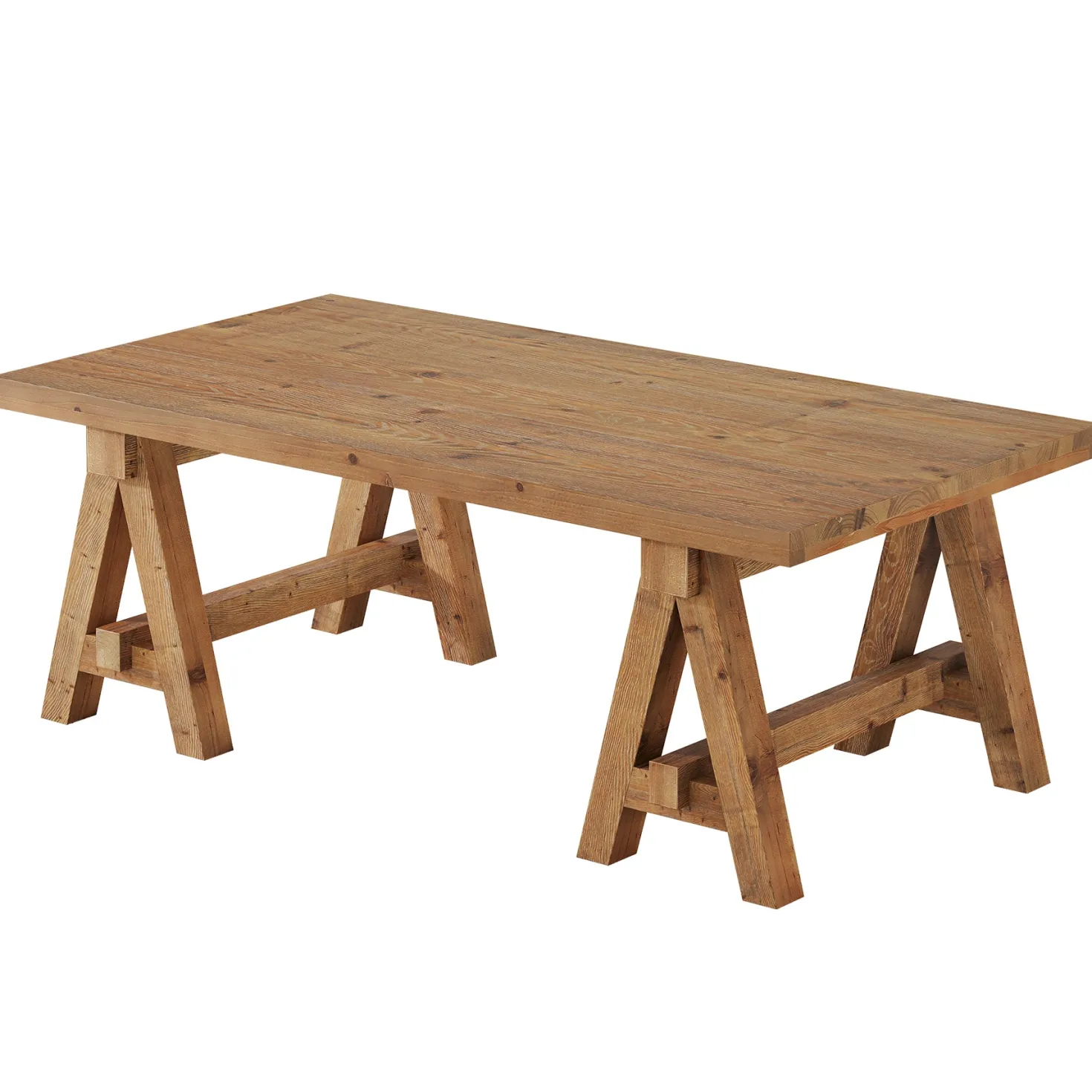 Solid Wood Coffee Table, 47" Farmhouse Center Table with Trestle Base for Living Room