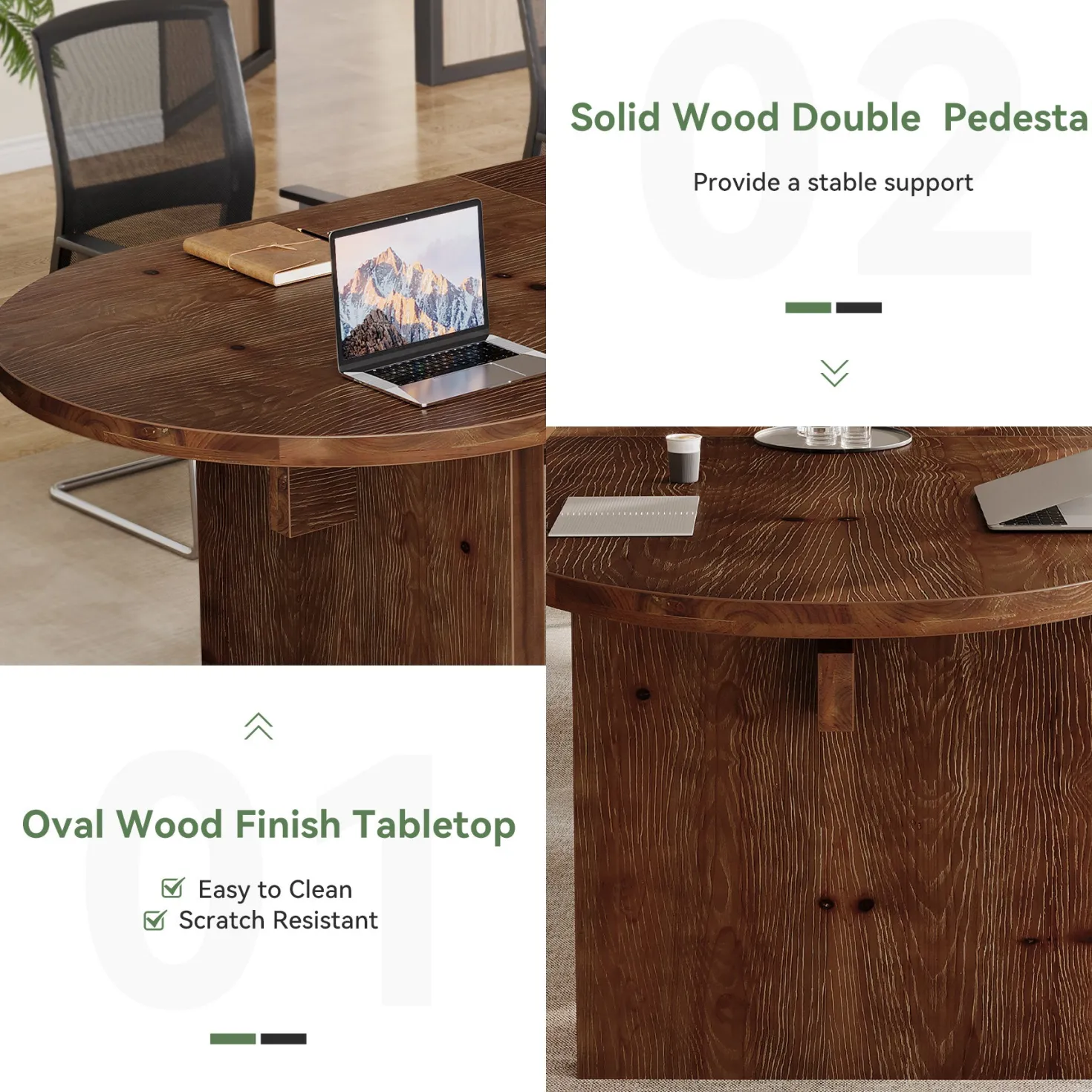 Solid Wood Conference Table, 63" Oval Executive Desks with Wood Base