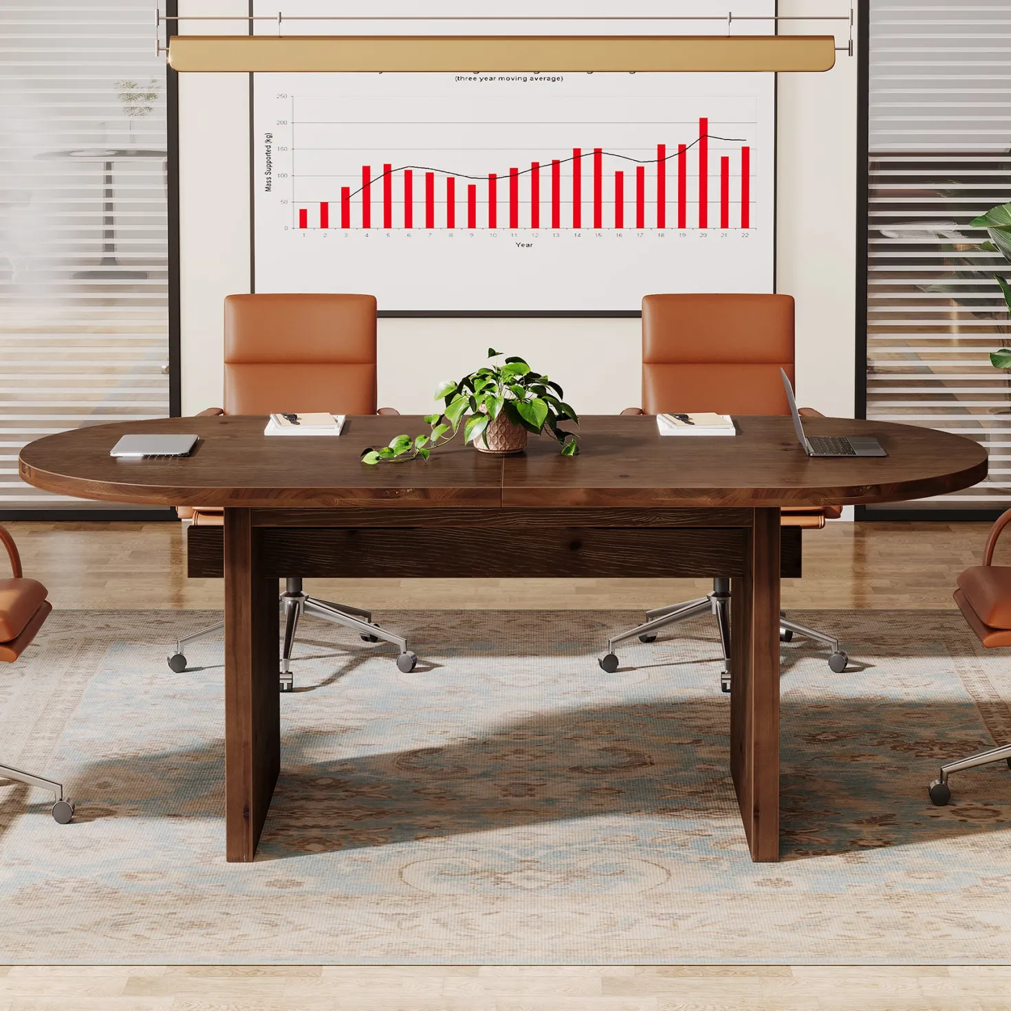 Solid Wood Conference Table, 63" Oval Executive Desks with Wood Base