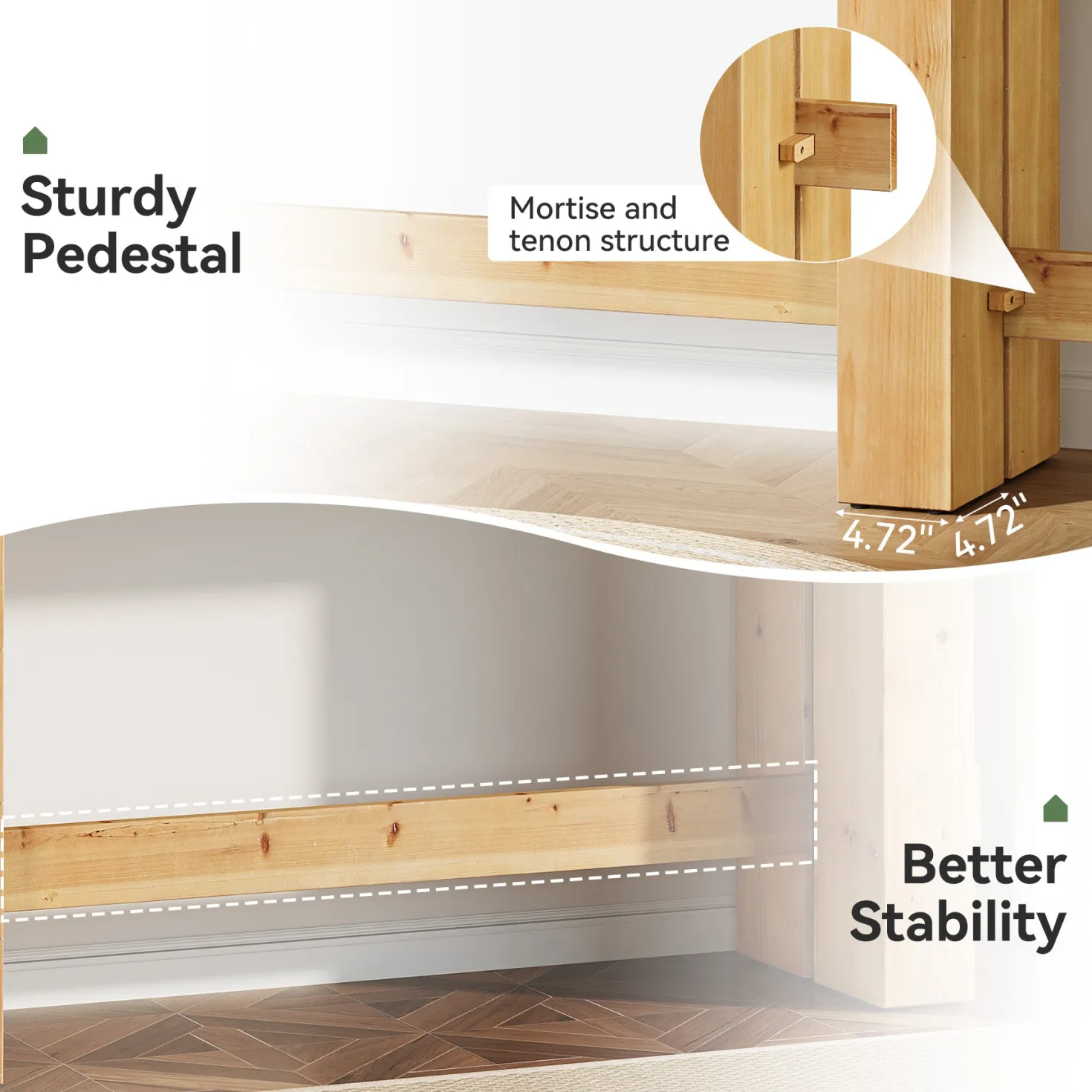 Solid Wood Console Table, 63" Sofa Entryway Table with Stable Leg