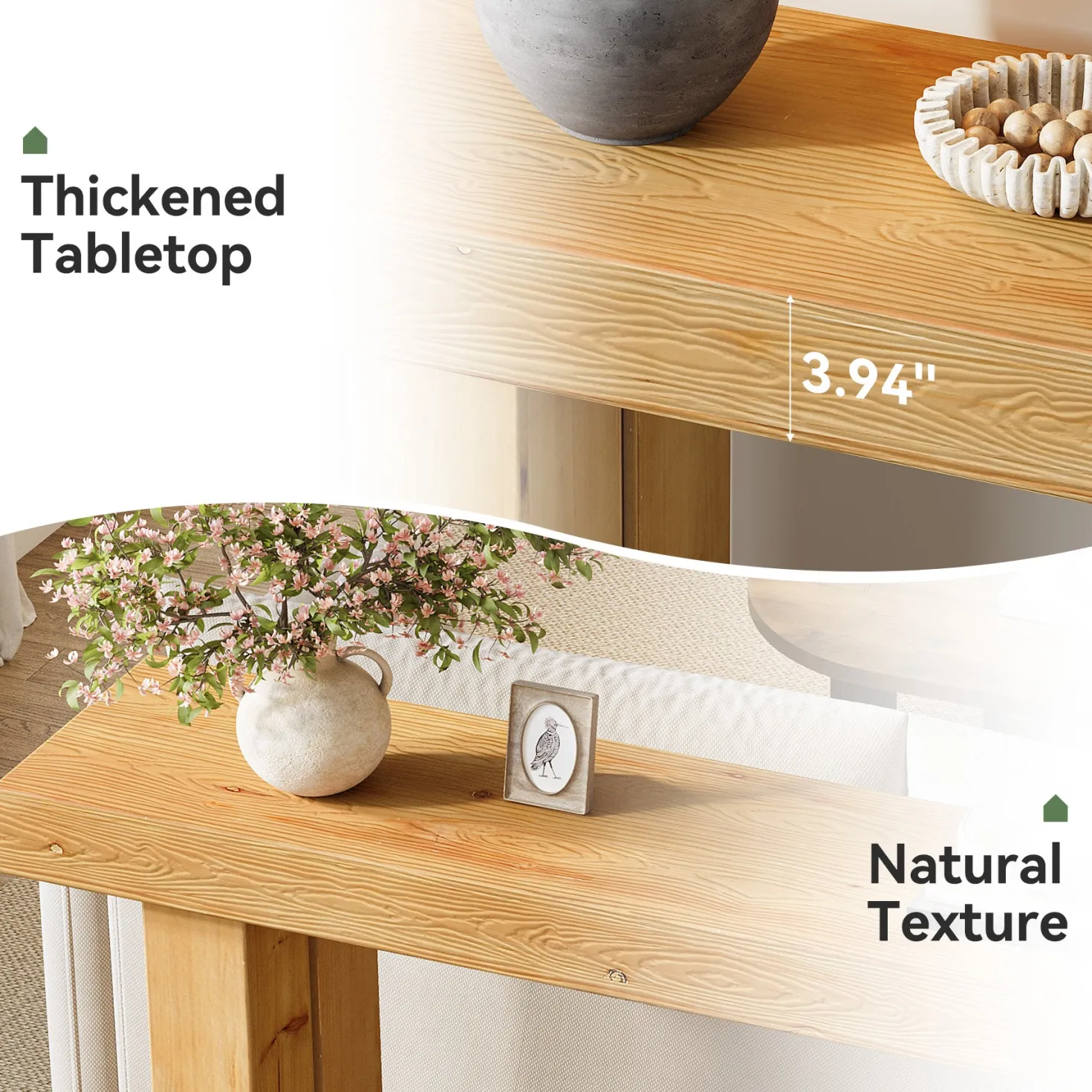 Solid Wood Console Table, 63" Sofa Entryway Table with Stable Leg