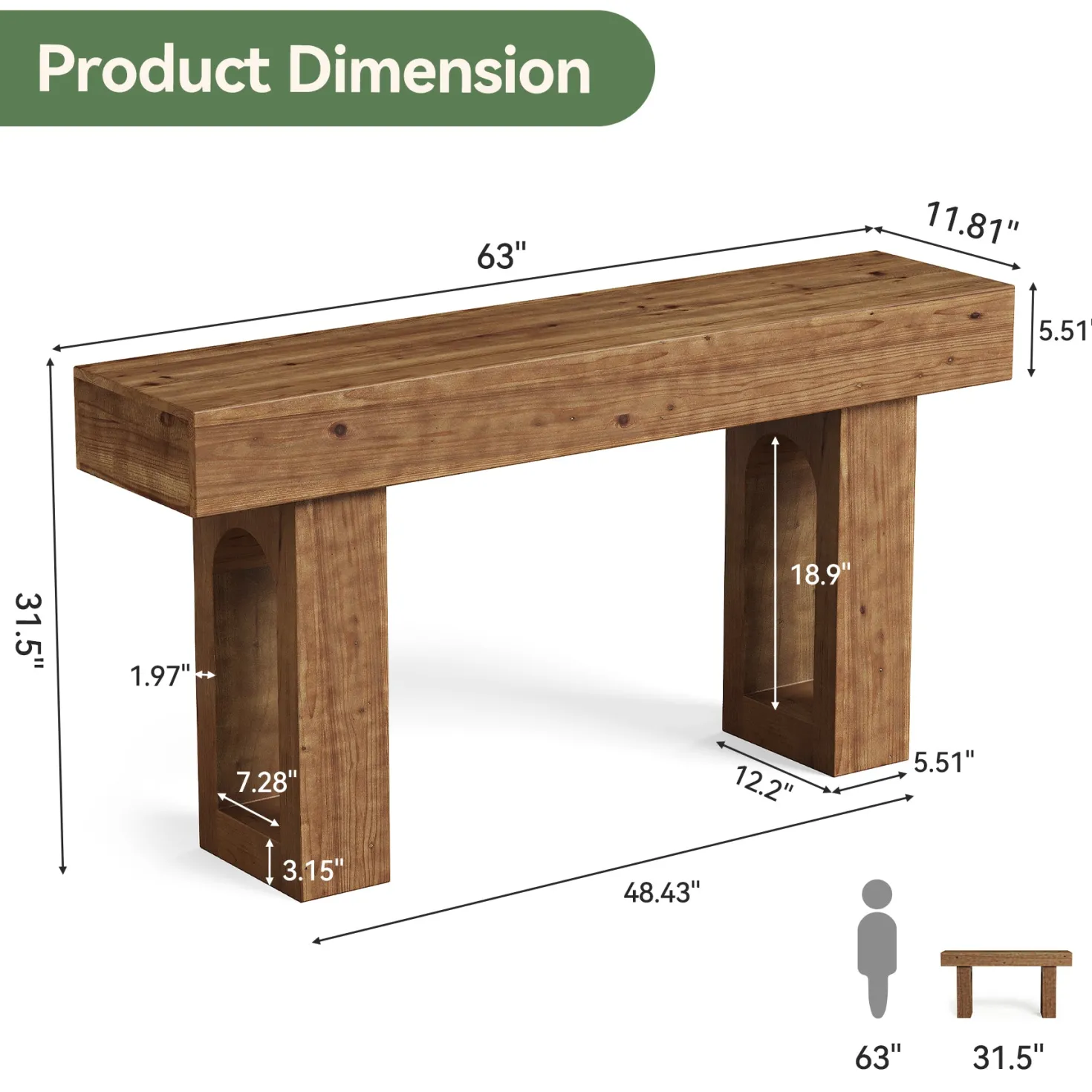 Solid Wood Console Table, 63" Farmhouse Entryway Sofa Table Behind Couch