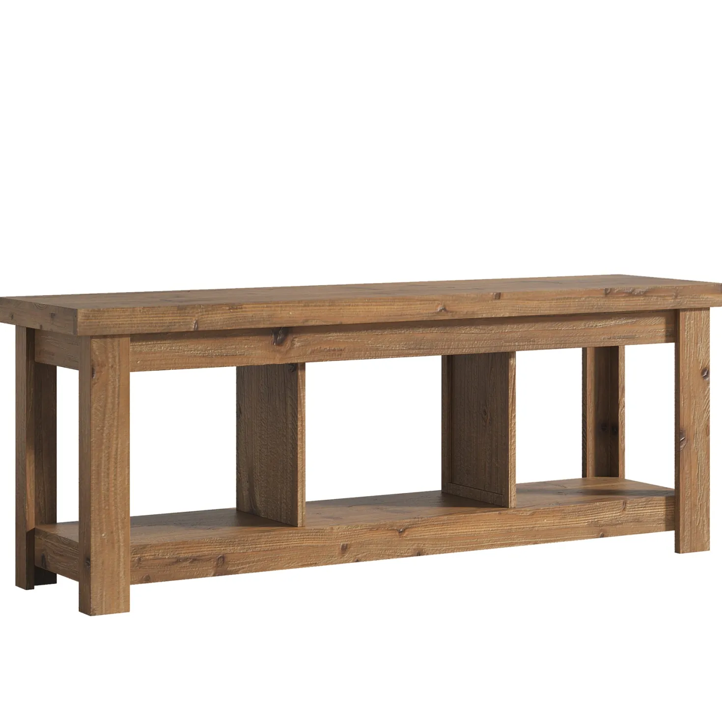 Solid Wood Console Table, 63" Sofa Entryway Table With 3 Open Shelves