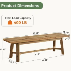 Solid Wood Dining Bench, 55.12" Kitchen Bench with Strengthened Legs
