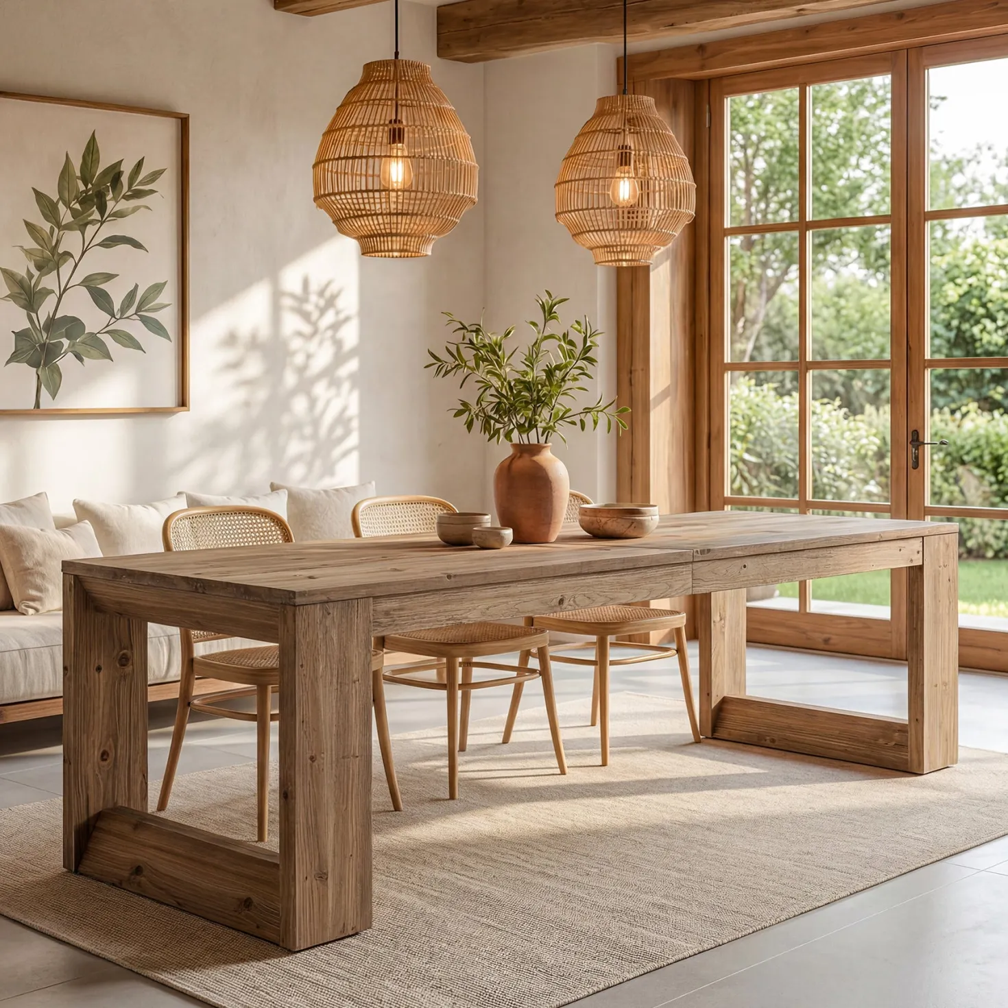 Solid Wood Dining Table, 86.6" Rectangular Kitchen Table for 8-10 People