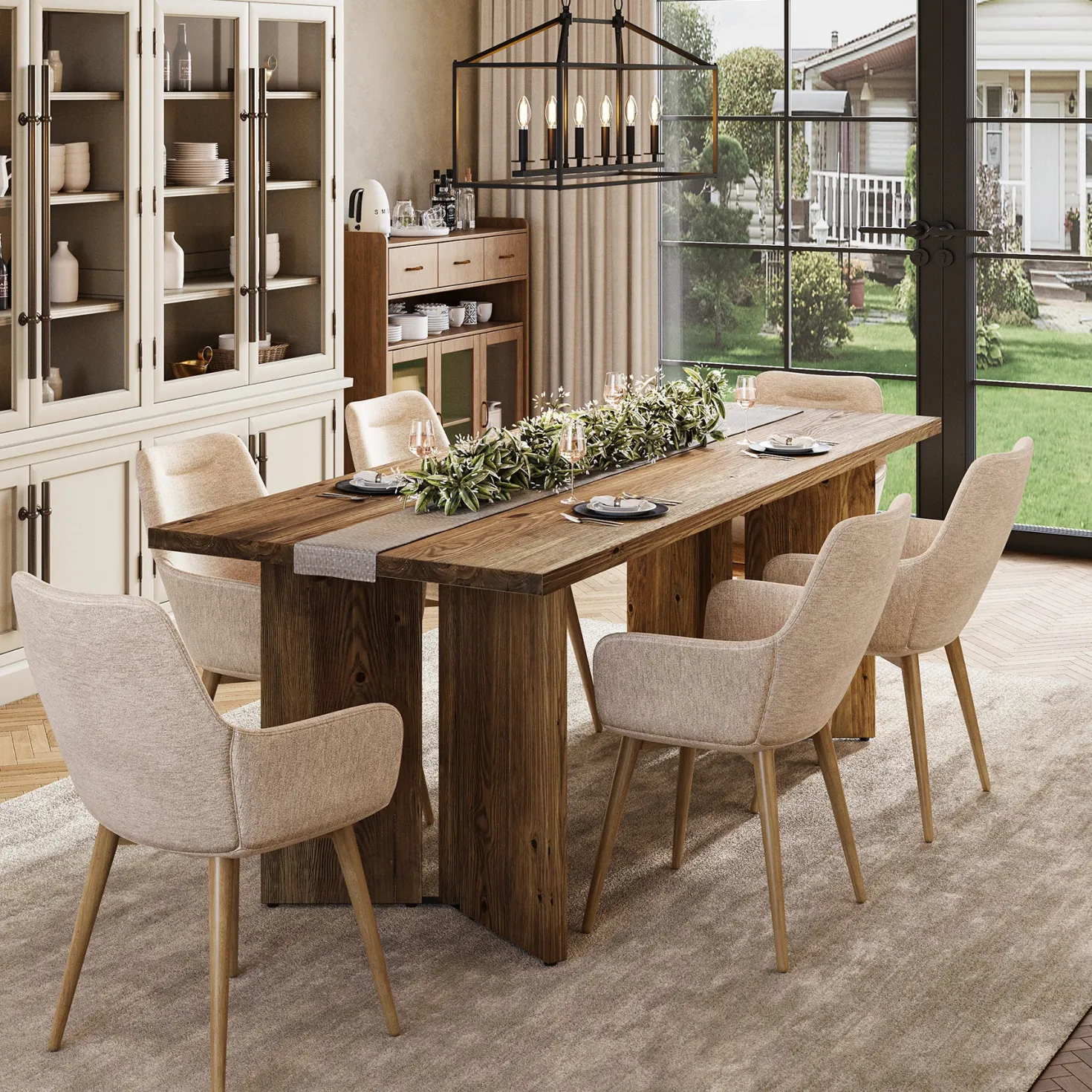 Solid Wood Dining Table, 63" Farmhouse Long Kitchen Table