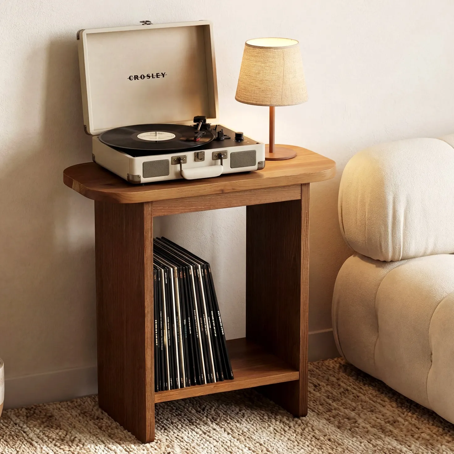 Solid Wood End Table, H-Shaped 2-Tier Side Table with Storage Shelf
